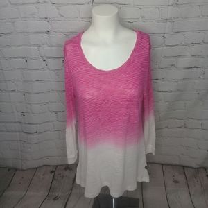 NWT Z by Zobha Pink White Ombre Long Sleev Open Back Yoga Shirt Sz L
